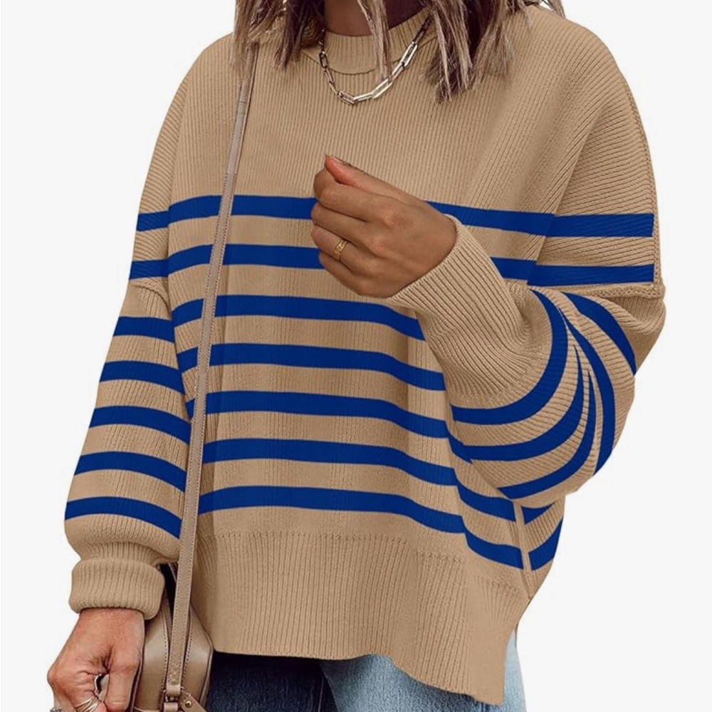 Striped Tan and Blue Women's Sweater